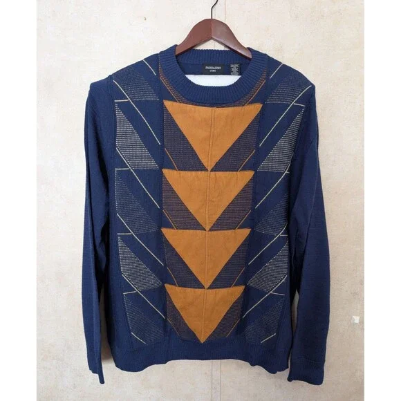 Pardazzio Uomo Sweater Men’s 3XL Blue Geometric Crew Neck Vintage - Picture 2 of 8